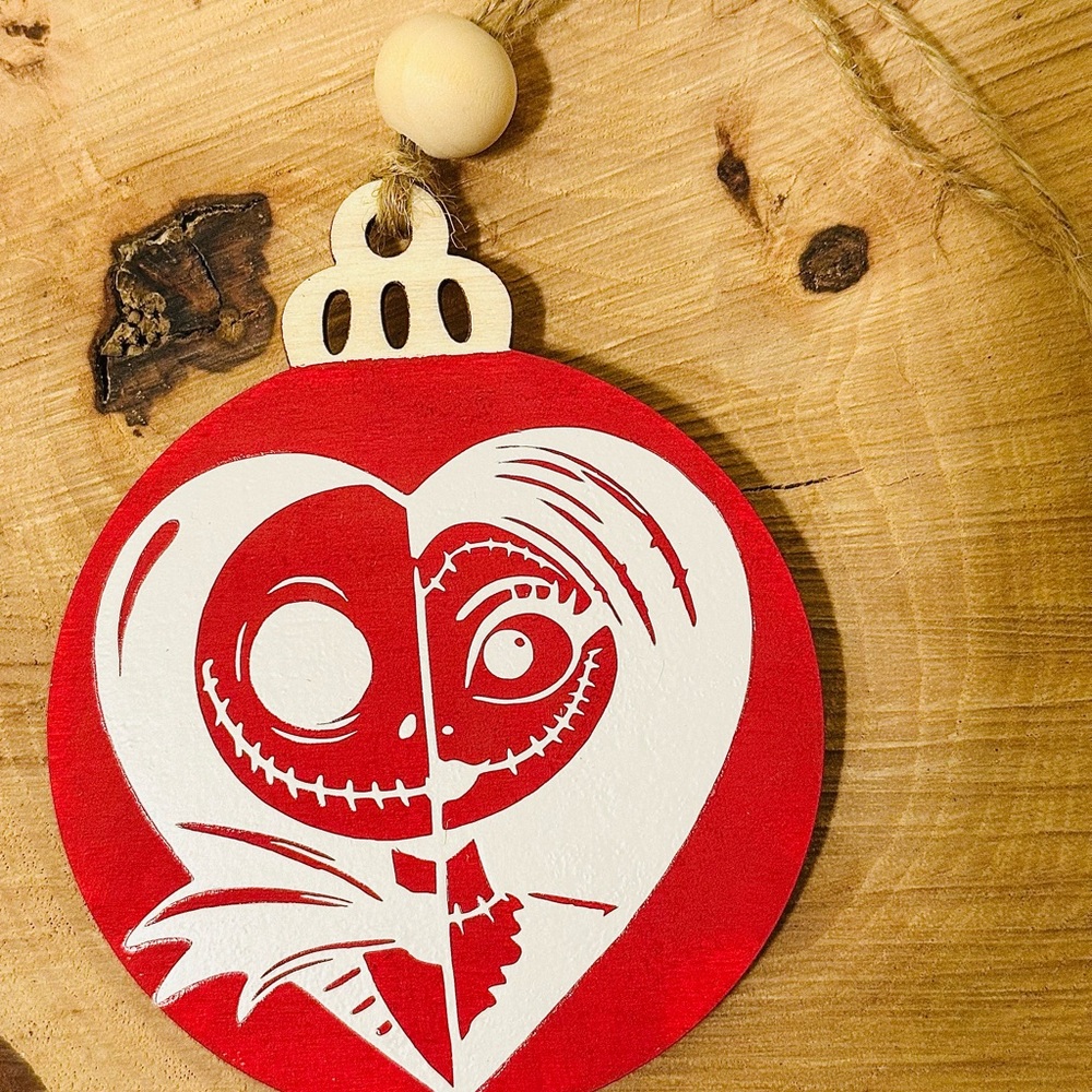 Jack and Sally Red and White Holiday Ornament